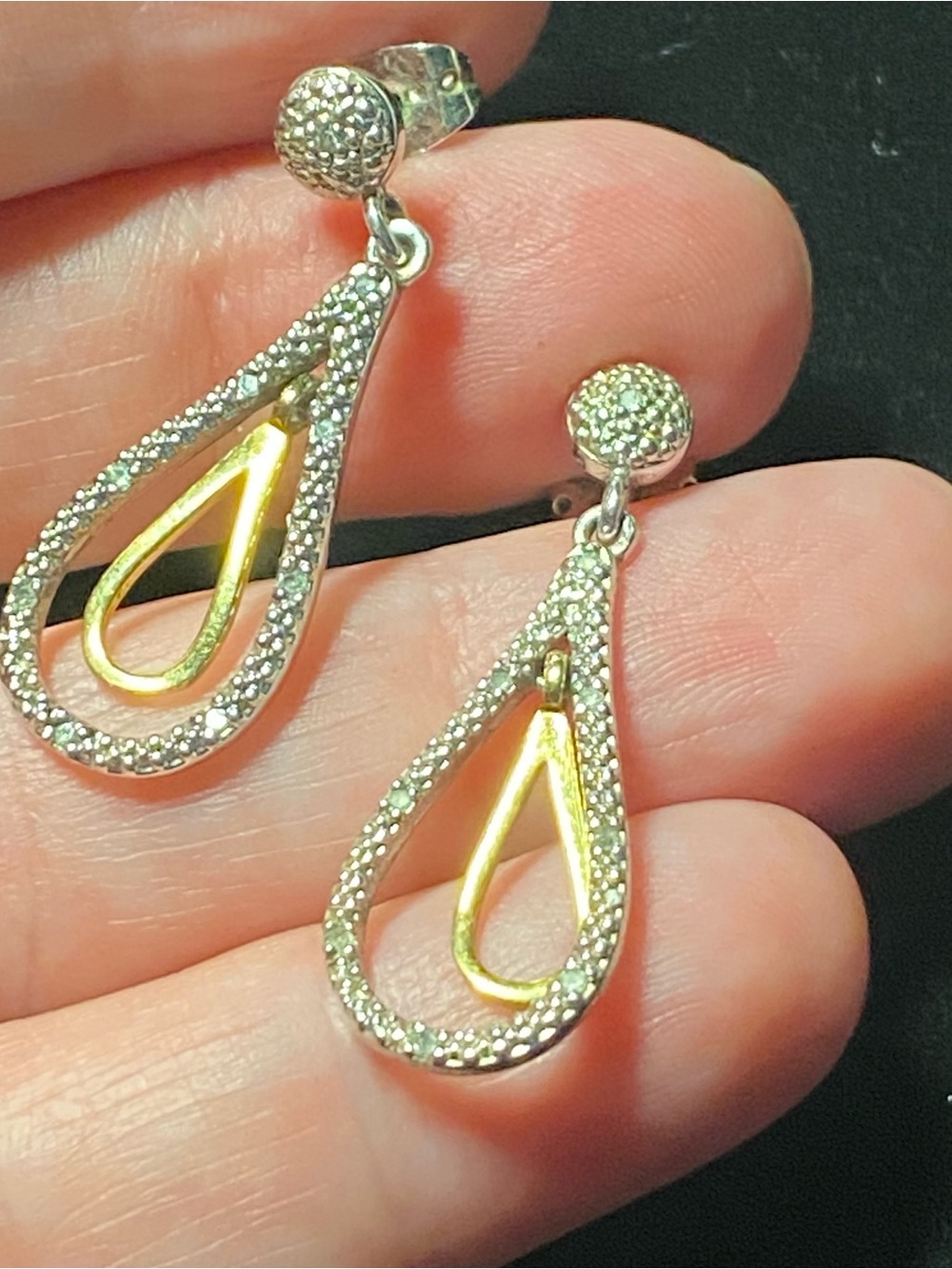 Danbury Mint Joyful Tears Silver and Gold tone Teardrop Dangle Earrings -